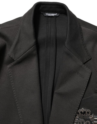 Black Embroidered Single Breasted Men Jacket