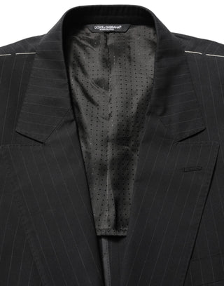 Black Pinstripe Men Single Breasted Jacket