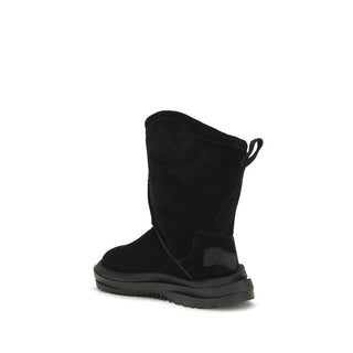 Black Suede Leather Flat Boots
