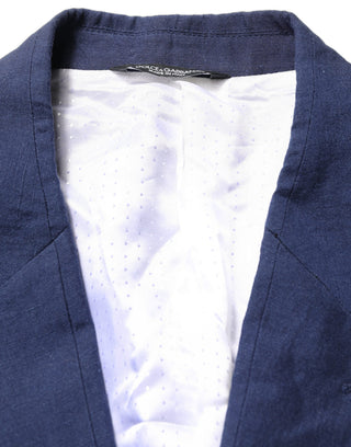 Dark Blue Flax Men Single Breasted Jacket