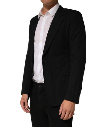 Black Pinstripe Men Single Breasted Jacket