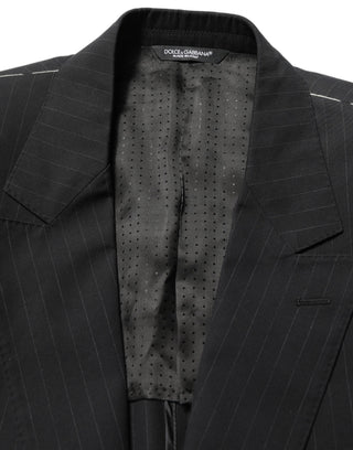 Black Pinstripe Men Single Breasted Jacket