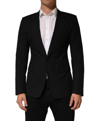 Black Pinstripe Men Single Breasted Jacket
