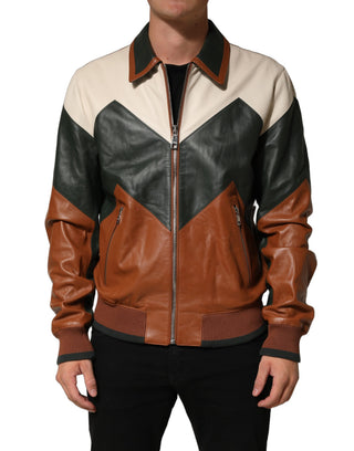 Multicolored Leather Full Zip Men Jacket