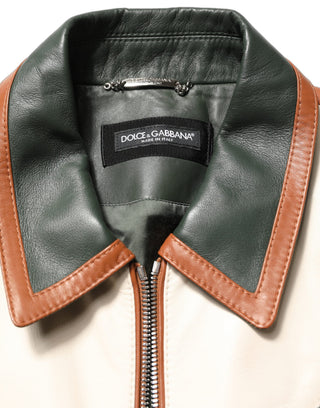 Multicolored Leather Full Zip Men Jacket