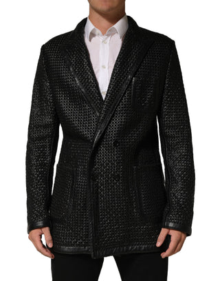 Black Lamb Leather Double Breasted Jacket