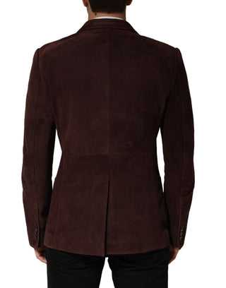 Brown Lamb Leather Double Breasted Jacket