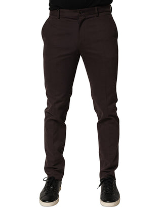 Brown Cotton Skinny Leg Dress Trouser Pants