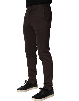 Brown Cotton Skinny Leg Dress Trouser Pants
