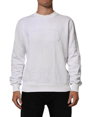 White Logo Embossed Cotton Sweatshirt Sweater