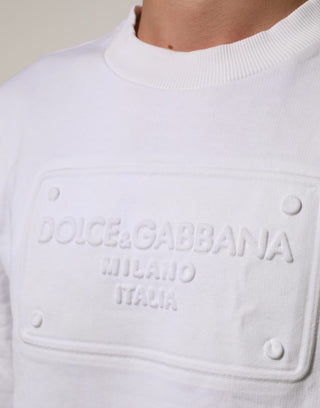 White Logo Embossed Cotton Sweatshirt Sweater