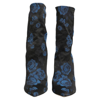 Black Blue Floral Stretch Sock Boots Shoes