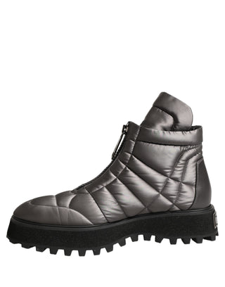 Silver Leather Quilted Men Ankle Boots Shoes