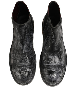 Black Gray Leather Ankle Chelsea Boots Shoes