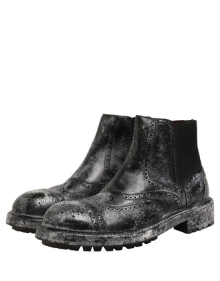 Black Gray Leather Ankle Chelsea Boots Shoes