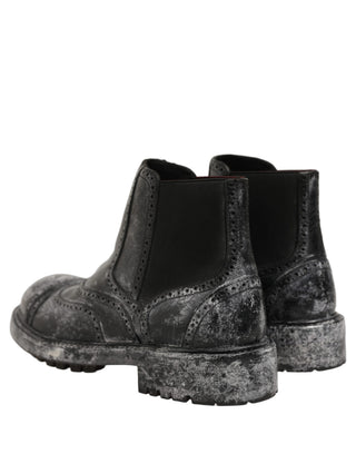 Black Gray Leather Ankle Chelsea Boots Shoes
