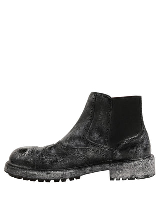 Black Gray Leather Ankle Chelsea Boots Shoes