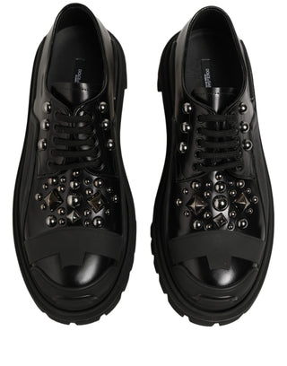 Black Calfskin Leather Trekking Derby Shoes