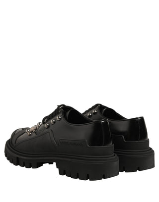 Black Calfskin Leather Trekking Derby Shoes