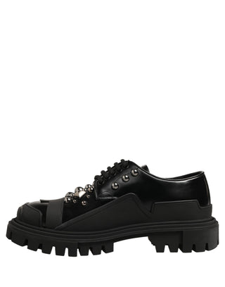 Black Calfskin Leather Trekking Derby Shoes