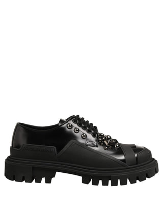 Black Calfskin Leather Trekking Derby Shoes