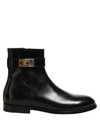 Black Leather Buckle Mid Calf Boots Men Shoes