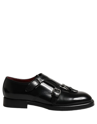 Black Leather Monk Strap Formal Dress Shoes