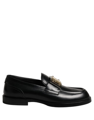 Black Leather Logo Plaque Loafers Shoes