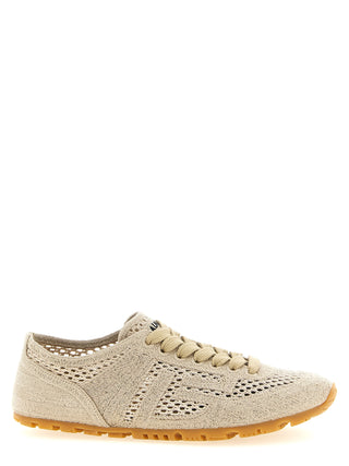 Beige Cotton Athletic Sneakers