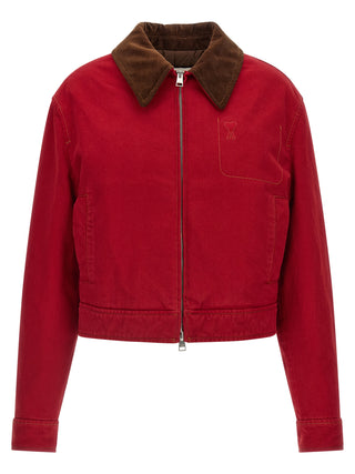 Red Cotton Biker Jacket