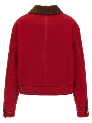 Red Cotton Biker Jacket