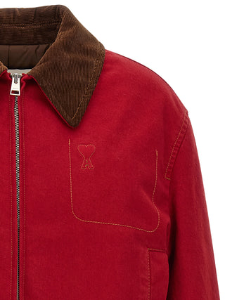 Red Cotton Biker Jacket
