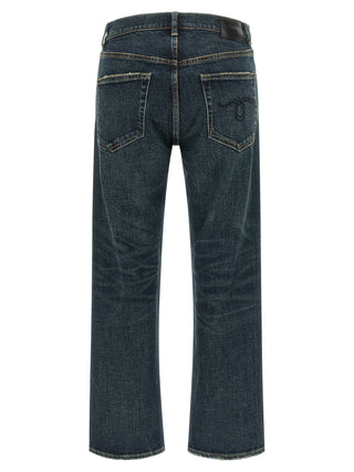 Blue Cotton Straight-Leg Jeans