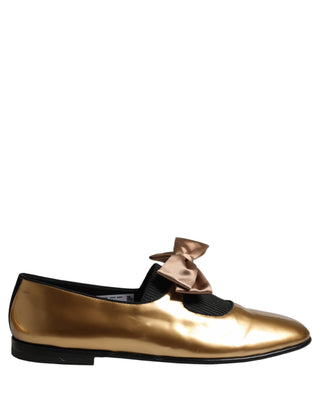 Metallic Gold Leather Flats Loafers Shoes
