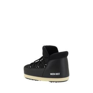 Black Polyester Lace-Up Boots