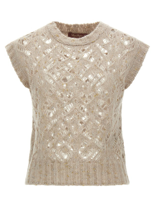 Beige Alpaca Leather Sleeveless Jacket