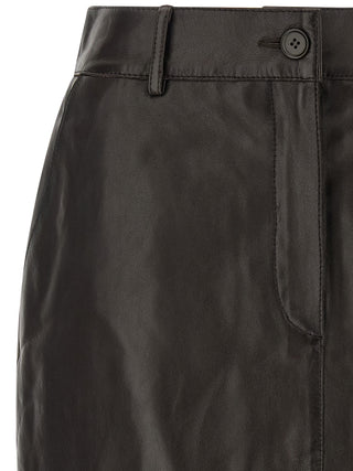 Brown Lamb Leather Long Skirt