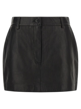 Black Lamb Leather Long Skirt