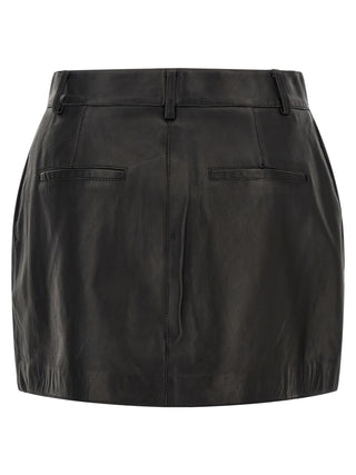 Black Lamb Leather Long Skirt