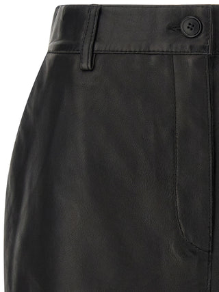 Black Lamb Leather Long Skirt