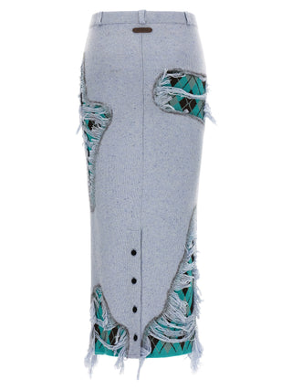Blue Wool Midi Skirt