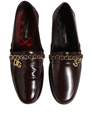 Maroon DG Chain Calfskin Leather Loafers Shoes