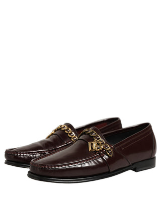Maroon DG Chain Calfskin Leather Loafers Shoes