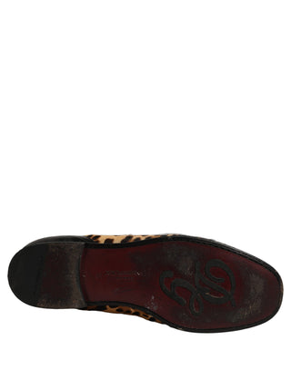 Brown Leopard Calf Hair Flats Loafers Shoes