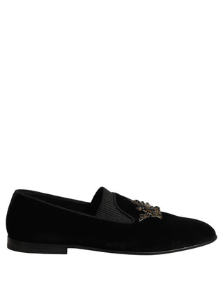 Black Crown Embellished Men Loafers Shoes