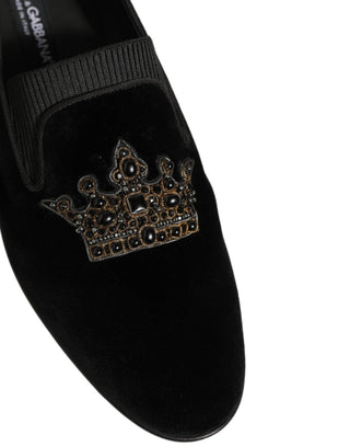 Black Crown Embellished Men Loafers Shoes