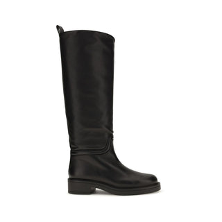 Black Calf Leather Bos Taurus Flat Boots