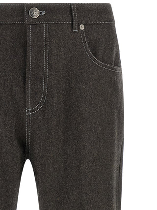 Gray Virgin Wool Casual Pants