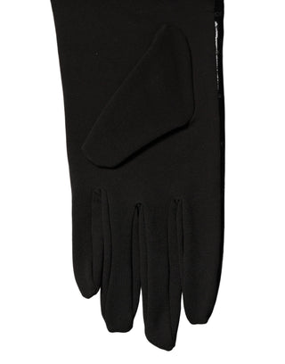 Black Polyester Patterned Short Length Gloves