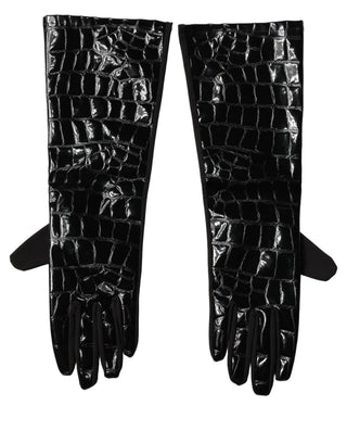 Black Polyester Patterned Short Length Gloves